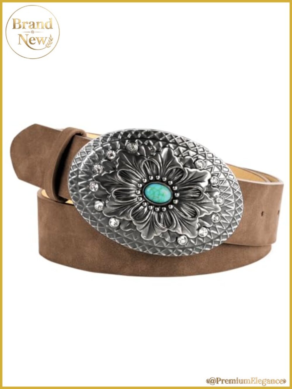 Western Rhinestone Belt Vegan Leather Turquoise Buckle